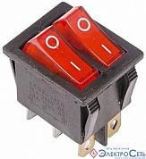 Выключатель клавишный ON-OFF красный с подсвет. 15А (6c) двойной REXANT