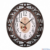 Часы настенные овал 31х26 см, корпус черный с бронзой "Пион" "Рубин"
