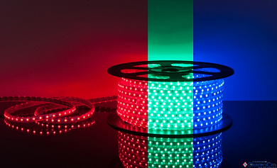 Светодиодная лента RGB  220V  14,4W/м  IP67  5050 13х8 мм, 60 LED/m, Neon-Night (бухта 100м)