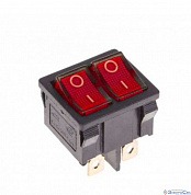 Выключатель клавишный ON-OFF красный с подсветкой двойной Mini 250V 6А (6с) REXANT