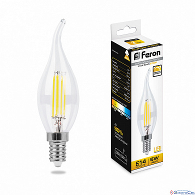 Лампа  E14  F-LED  Свеча на ветру    5W  2700K  ВA35  CL  530Lm  220V  LB-69   Feron