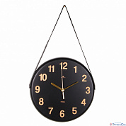Часы настенные из металла с ремешком, d=27 см, черный "Классика"