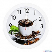 Часы настенные круг d=24,5см, корпус белый "Чашечка кофе с корицей" 2323-172 "Рубин"