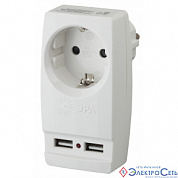 Адаптер SP-1e-USB-W  1гнездо +2*USB 2100mA с/з  ЭРА
