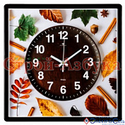 Часы настенные квадрат 30х30см, корпус коричневый "Осенние" 3028-143 "Рубин"